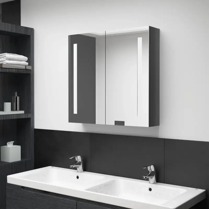 LED-Wandspiegelkast voor een moderne en sfeervolle badkamer - Glanzend grijs / 62 x 14 x 60 cm / 1 - Badkamerkaptafels