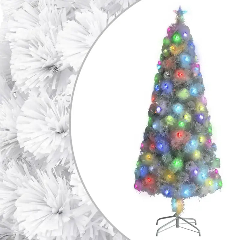 Levensechte Kunstkerstboom met LED en glasvezelverlichting - Wit / 210 x 90 cm / 1 - Kerstbomen