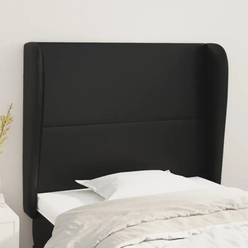 Leverting bevat een klassiek hoofdbord met trendy ontwerp in glanzend kunstleer - Zwart / 93 x 23 x 118/128 cm / 1