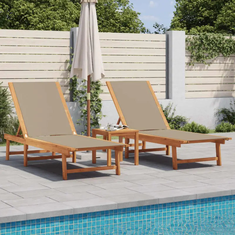 Lichte geoliede acaciahouten ligstoelset met bijzettafel voor tuinplezier - Taupe / 1 / 2x Ligbed - Ligstoelen