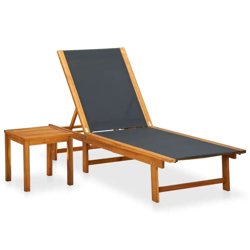 Lichte geoliede acaciahouten ligstoelset met bijzettafel voor tuinplezier - Zwart / 1 / Ligbed + Tafel - Ligstoelen