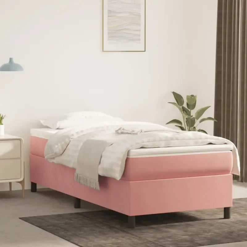 Lichtgrijs bed met multiplex lattenbodem en zacht fluweel materiaal - Roze / 80 x 200 cm / 35 cm - Bedden & bedframes