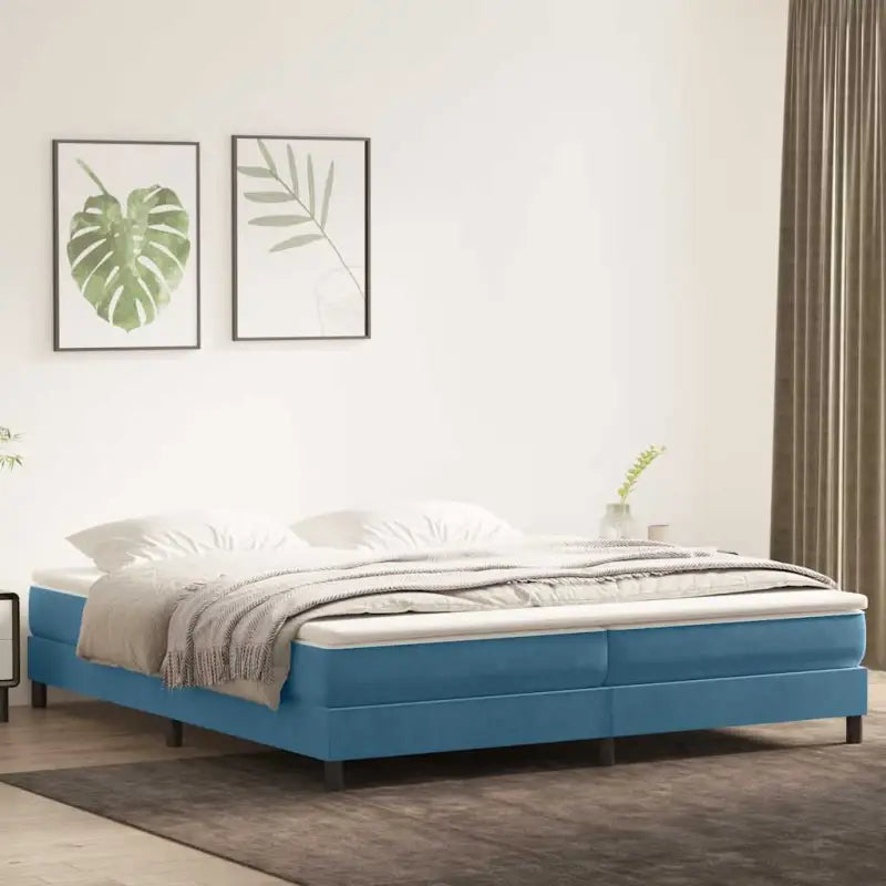 Lichtgrijs bed met multiplex lattenbodem en zacht fluweel materiaal - Donkerblauw / 180 x 220 cm / 25 cm - Bedden &