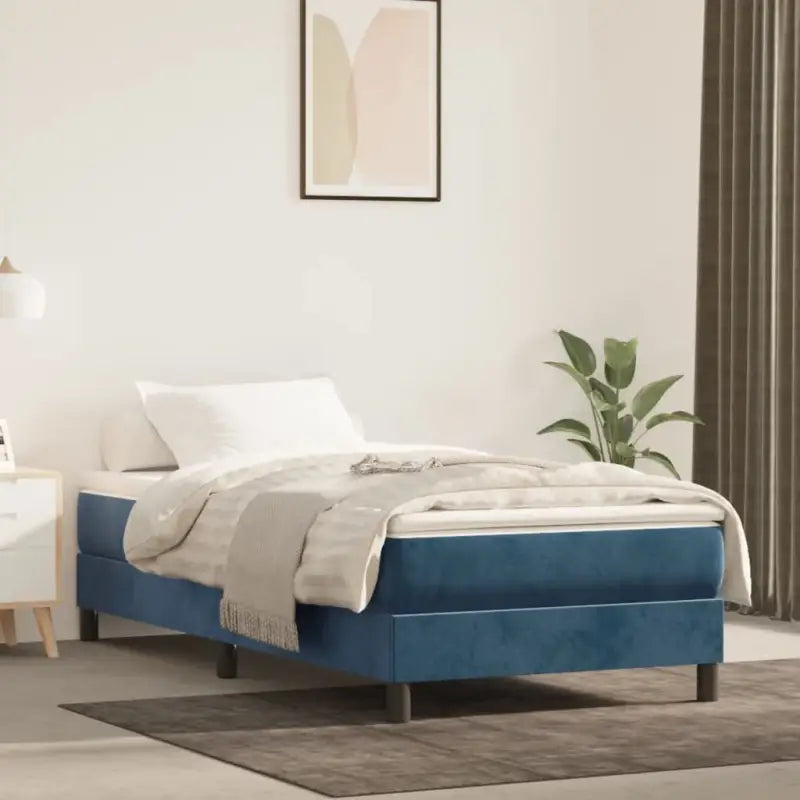 Lichtgrijs bed met multiplex lattenbodem en zacht fluweel materiaal - Donkerblauw / 90 x 190 cm / 25 cm - Bedden &