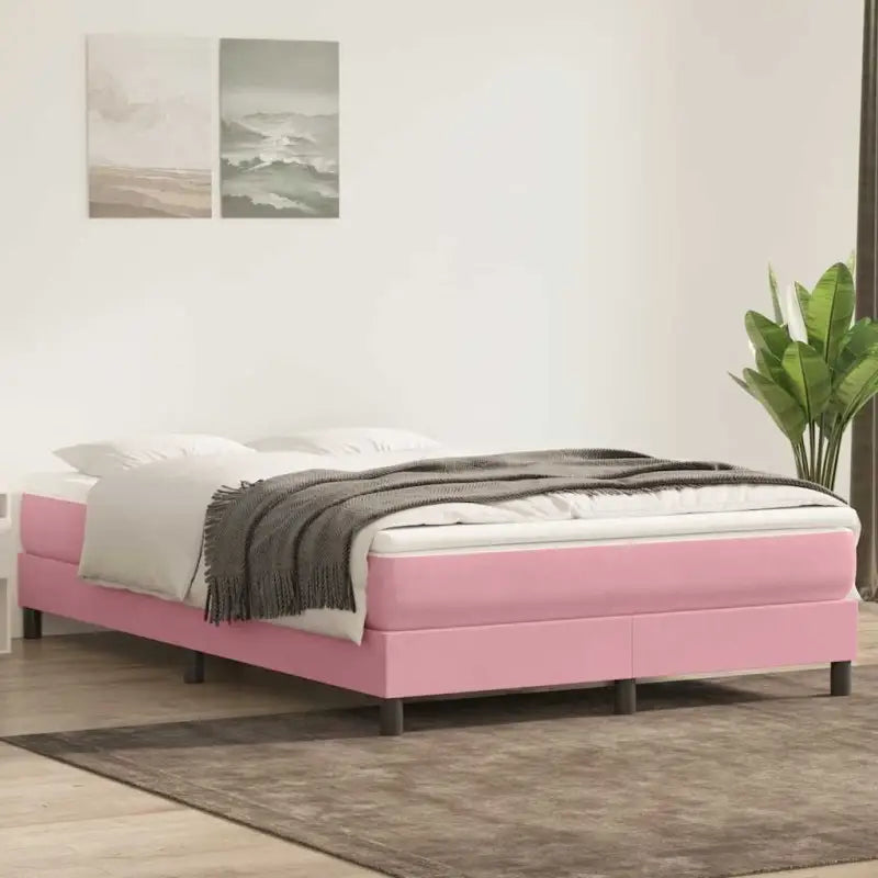 Lichtgrijs bed met multiplex lattenbodem en zacht fluweel materiaal - Roze / 140 x 210 cm / 25 cm - Bedden & bedframes
