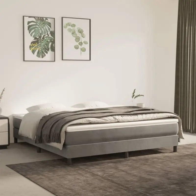 Lichtgrijs bed met multiplex lattenbodem en zacht fluweel materiaal - Lichtgrijs / 160 x 200 cm / 25 cm - Bedden &