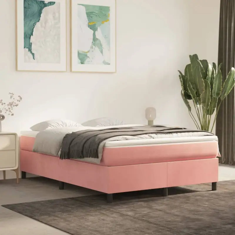 Lichtgrijs bed met multiplex lattenbodem en zacht fluweel materiaal - Roze / 140 x 190 cm / 35 cm - Bedden & bedframes