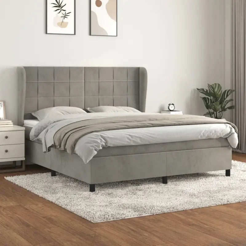 Lichtgrijs materiaal bed met schuim vulling voor comfortabele nachtrust - Lichtgrijs / 160 x 200 cm / Blok