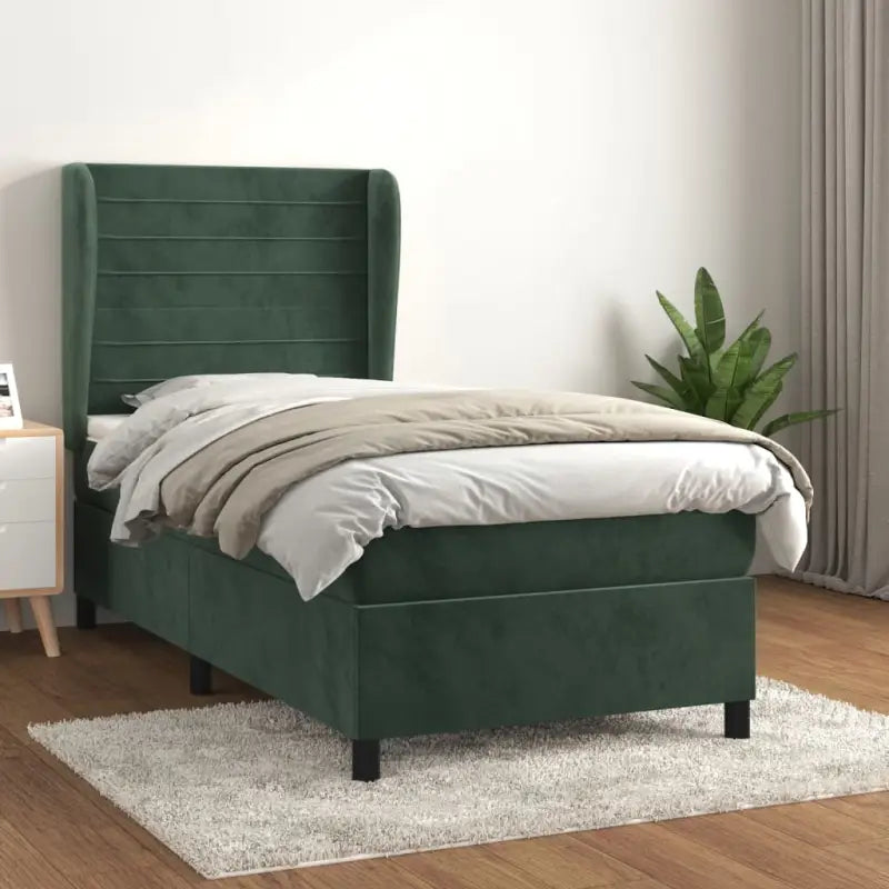 Lichtgrijs materiaal bed met schuim vulling voor comfortabele nachtrust - Donkergroen / 90 x 190 cm / horizontale