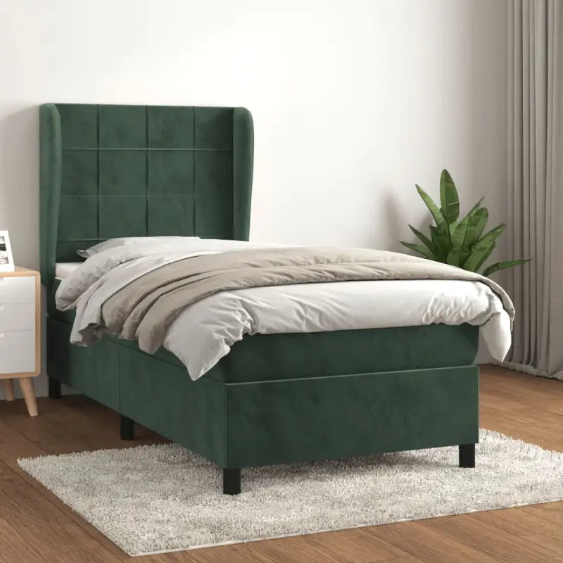 Lichtgrijs materiaal bed met schuim vulling voor comfortabele nachtrust - Donkergroen / 80 x 200 cm / Blok