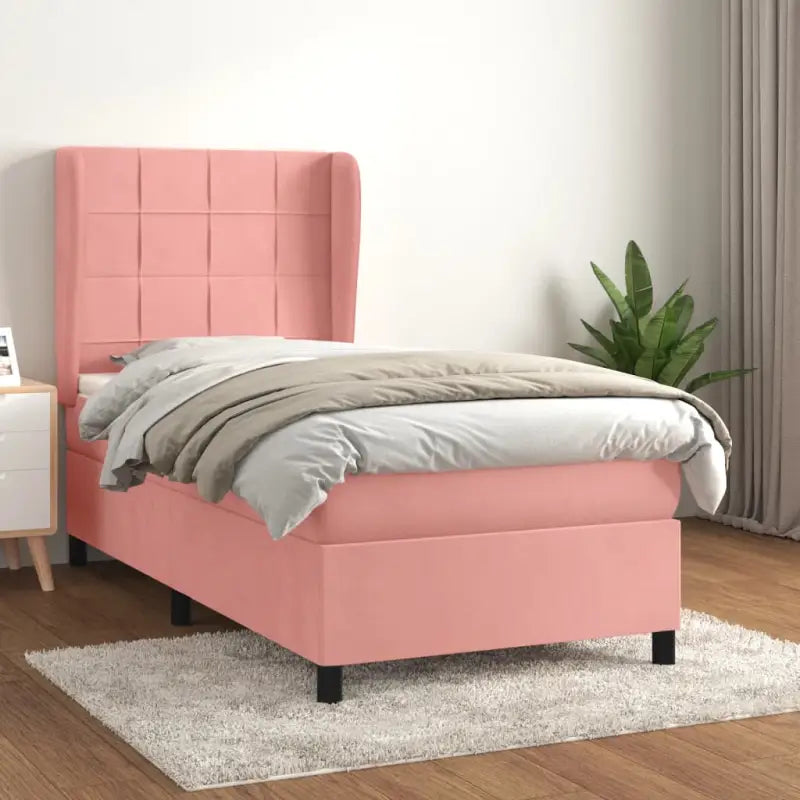 Lichtgrijs materiaal bed met schuim vulling voor comfortabele nachtrust - Roze / 80 x 200 cm / Blok met vierkanten