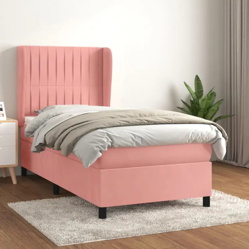 Lichtgrijs materiaal bed met schuim vulling voor comfortabele nachtrust - Roze / 90 x 190 cm / Verticale strepen