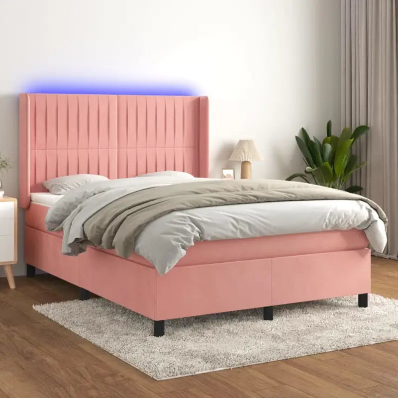 Lichtgrijs materiaal boxspring met schuim vulling voor een rustgevende slaap - Roze / 140 x 200 cm / Verticale strepen