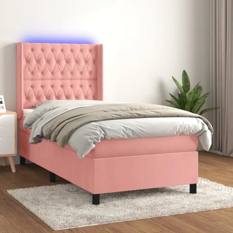 Lichtgrijs materiaal boxspring met schuim vulling voor een rustgevende slaap - Roze / 90 x 190 cm / Getuft ontwerp