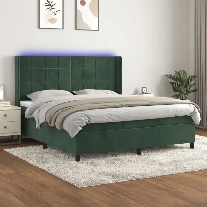 Lichtgrijs materiaal boxspring met schuim vulling voor een rustgevende slaap - Donkergroen / 180 x 200 cm / Blok