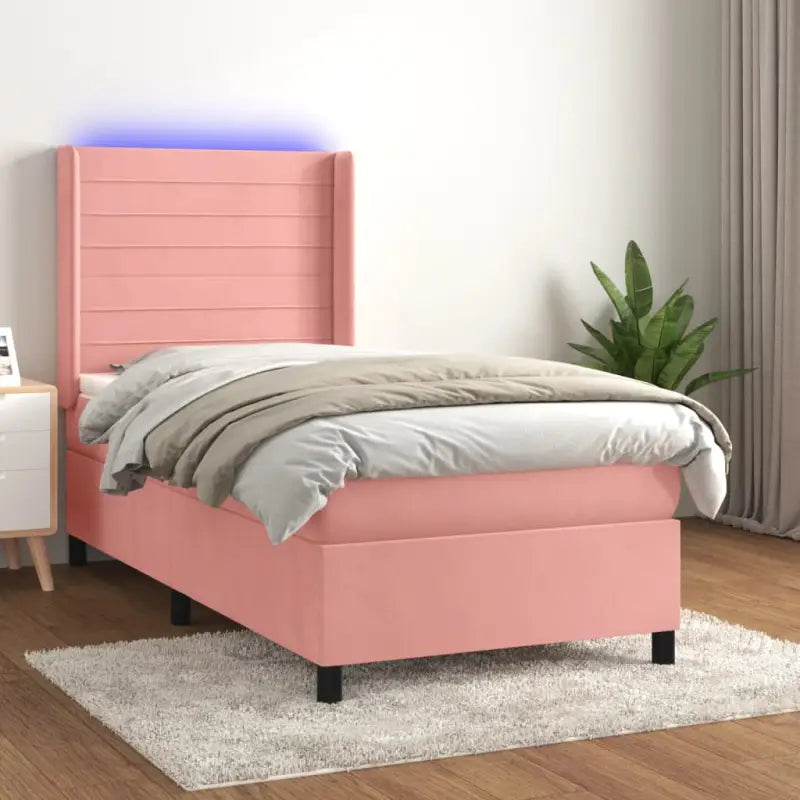 Lichtgrijs materiaal boxspring met schuim vulling voor een rustgevende slaap - Roze / 80 x 200 cm / horizontale strepen