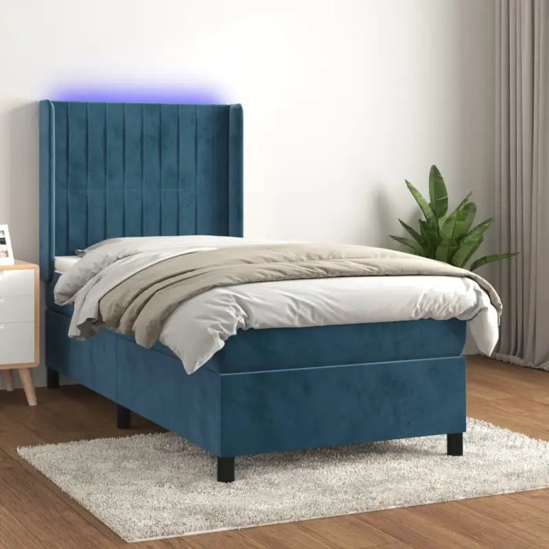 Lichtgrijs materiaal boxspring met schuim vulling voor een rustgevende slaap - Donkerblauw / 100 x 200 cm / Verticale