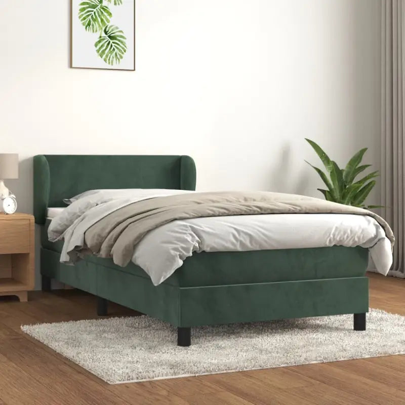 Lichtgrijs materiaal voor boxspringbed met schuim vulling en juiste afmetingen - Donkergroen / 90 x 190 cm / Effen