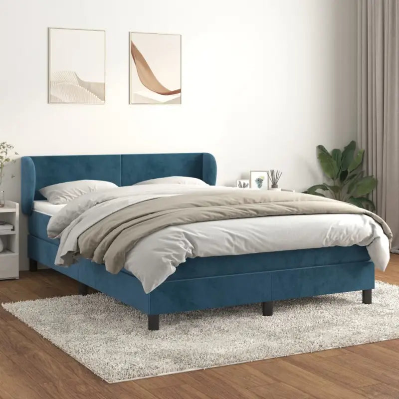 Lichtgrijs materiaal voor boxspringbed met schuim vulling en juiste afmetingen - Donkerblauw / 140 x 190 cm / Effen