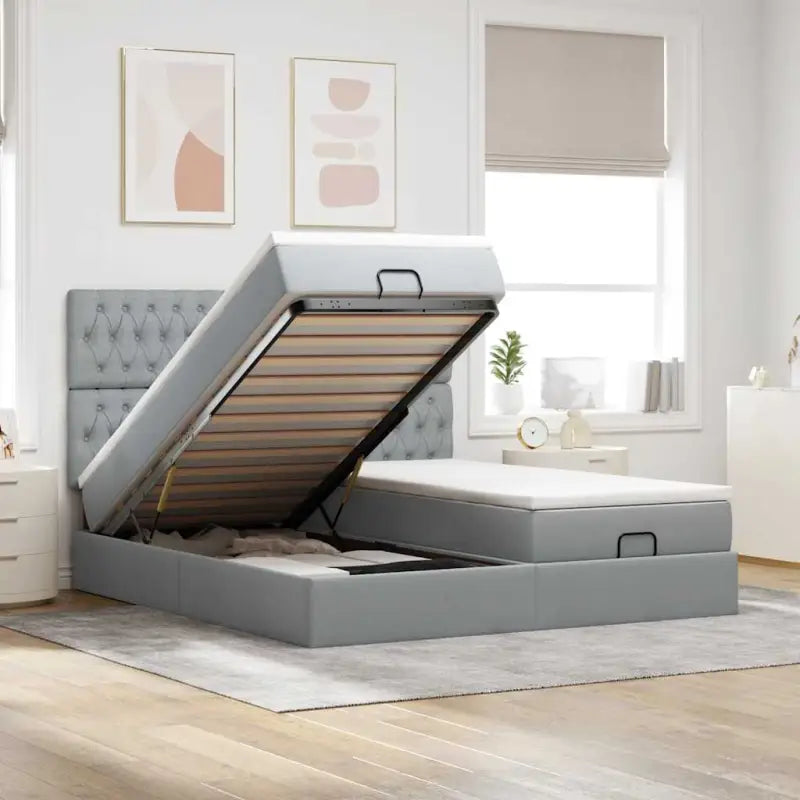 Lichtgrijs Ottomaanse Bed met ruime opbergruimte en comfortabel matras - Lichtgrijs / 180 x 200 cm / Getuft ontwerp