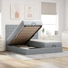 Lichtgrijs Ottomaanse Bed met ruime opbergruimte en comfortabel matras - Lichtgrijs / 180 x 200 cm / knopen - Bedden &