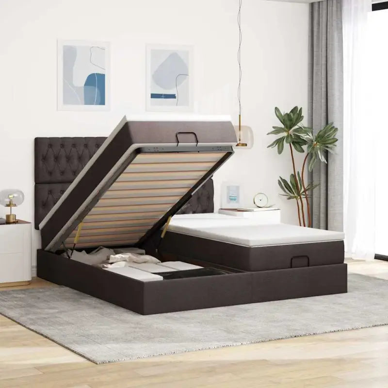 Lichtgrijs Ottomaanse Bed met ruime opbergruimte en comfortabel matras - Donkerbruin / 160 x 200 cm / Getuft ontwerp