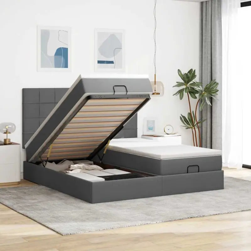Lichtgrijs Ottomaanse Bed met ruime opbergruimte en comfortabel matras - Donkergrijs / 180 x 200 cm / Blok