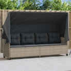 Ligstoel met comfortabele zitervaring en wasbare hoes in duurzaam PE-rattan - Lichtgrijs / 1 / met luifel - Ligstoelen