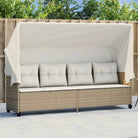 Ligstoel met comfortabele zitervaring en wasbare hoes in duurzaam PE-rattan - beige en crèmekleurig / 1 / met luifel