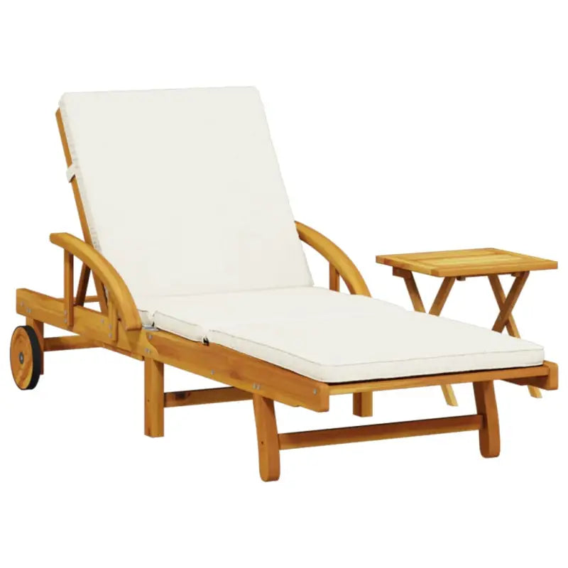 Ligstoel van massief acaciahout met uittrekbare tafel en natuurlijke olieafwerking - Ligstoelen