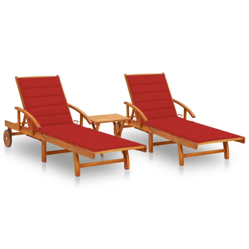 Ligstoel van massief acaciahout voor tuin en terras - Rood / 1 / 2 ligbedden met tafel - Ligstoelen