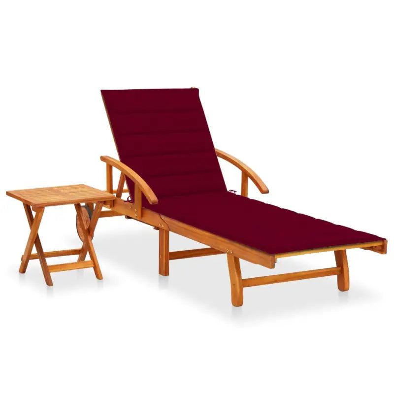 Ligstoel van massief acaciahout voor tuin en terras - Wijnrood / 1 / 1 ligbed met tafel - Ligstoelen