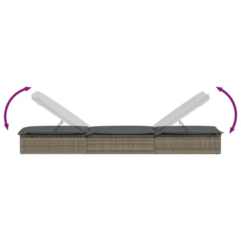 Ligstoelen met tafel van PE-rattan in grijs materiaal voor buitengebruik - Ligstoelen