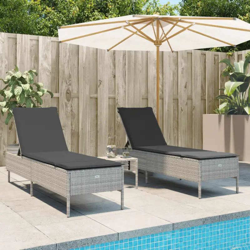 Ligstoelen set met poly rattan en comfortabele zitervaring - Lichtgrijs / 1 - Ligstoelen