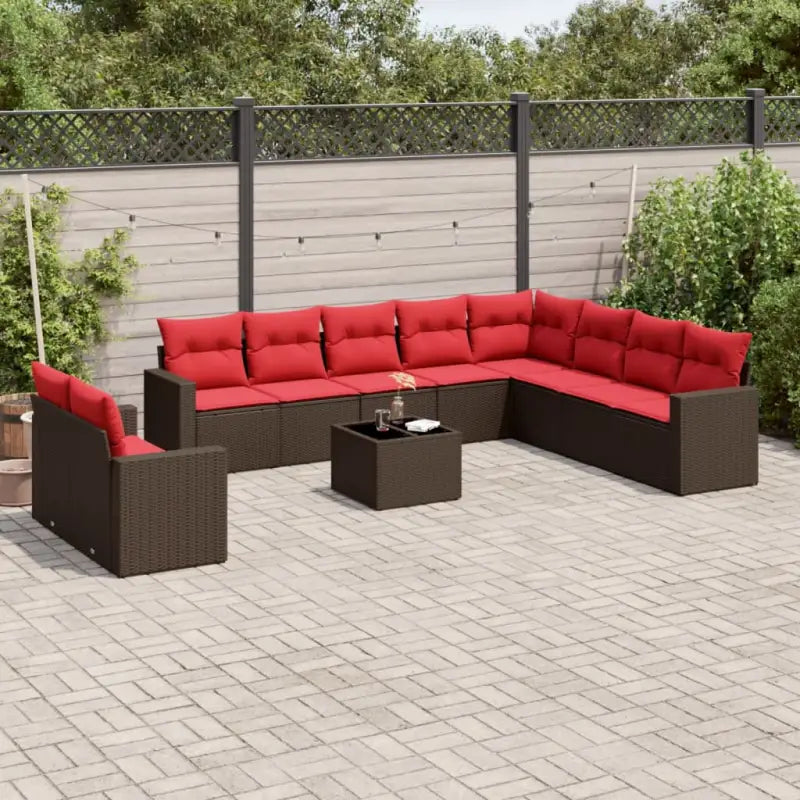 Lounge loungeset van poly rattan met bruin materiaal en gepoedercoat staal - Tuinsets