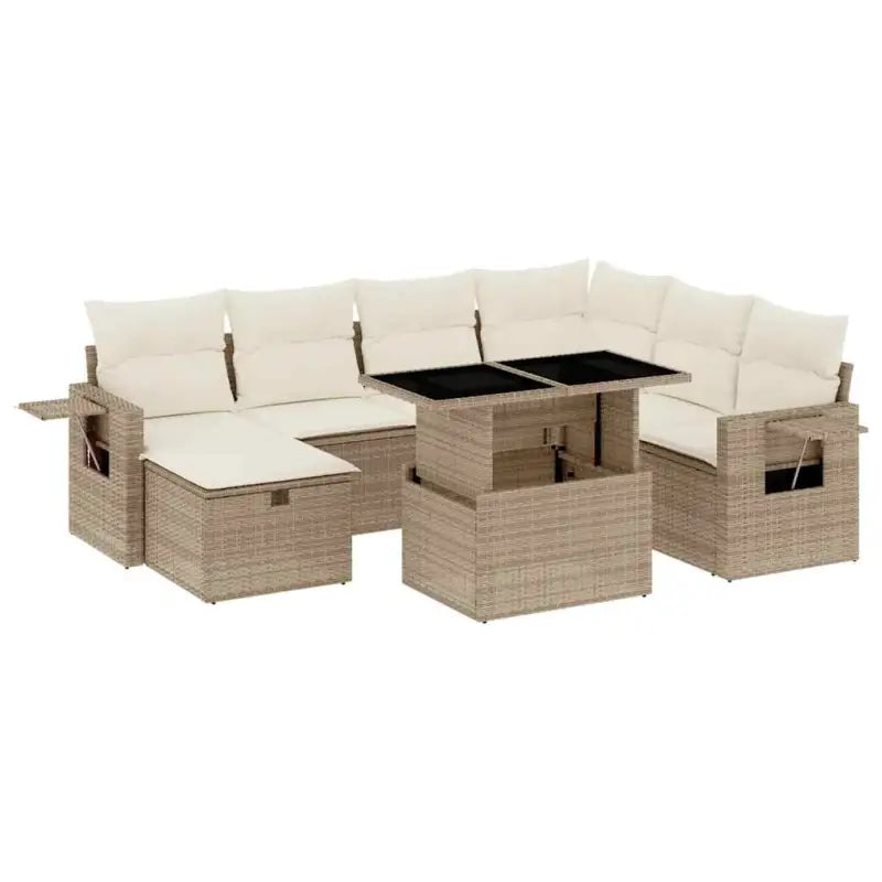 Lounge set in beige materiaal en gepoedercoat staal met afmetingen - Tuinsets
