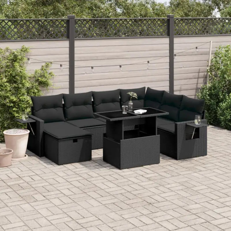 Lounge set in beige materiaal en gepoedercoat staal met afmetingen - Zwart / Met tafel - Tuinsets