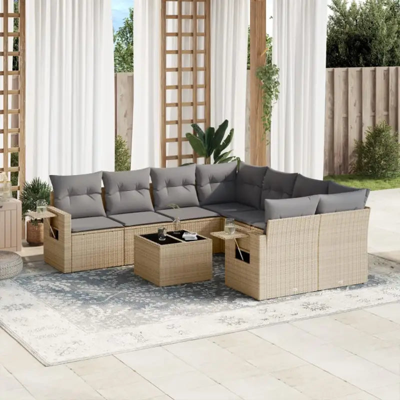 Lounge set in zwart materiaal met gepoedercoat staal en afmetingen - Beige en grijs - Tuinsets