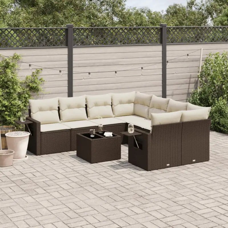 Lounge set in zwart materiaal met gepoedercoat staal en afmetingen - Bruin en crème - Tuinsets