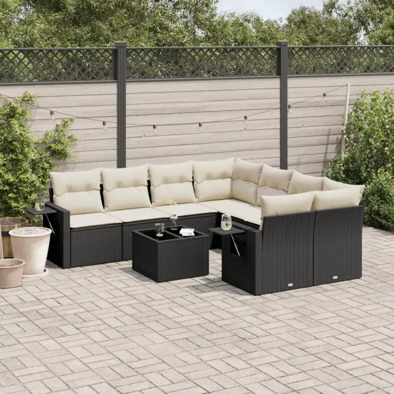 Lounge set in zwart materiaal met gepoedercoat staal en afmetingen - Tuinsets