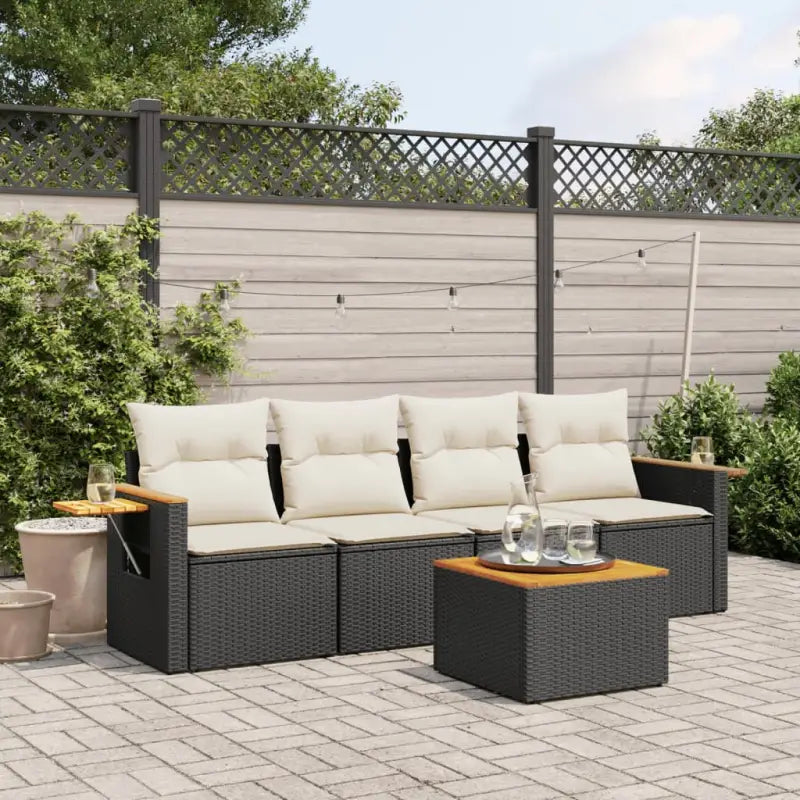 Lounge set met poly rattan en beige materiaal voor tuin en terras - Zwart en crème / Met tafel - Tuinsets
