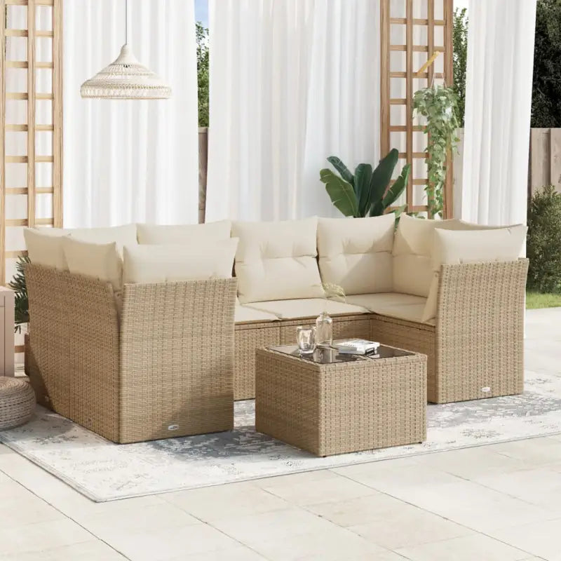 Lounge Set met Waterdichte Tas en Gepoedercoat Staal in Beige - beige en crèmekleurig / 2x middle + table + 4x corner