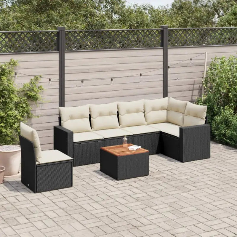 Lounge set van zwart gepoedercoat staal voor jouw tuin of terras - Zwart en crème / 3x midden + Tafel + hoek - Tuinsets