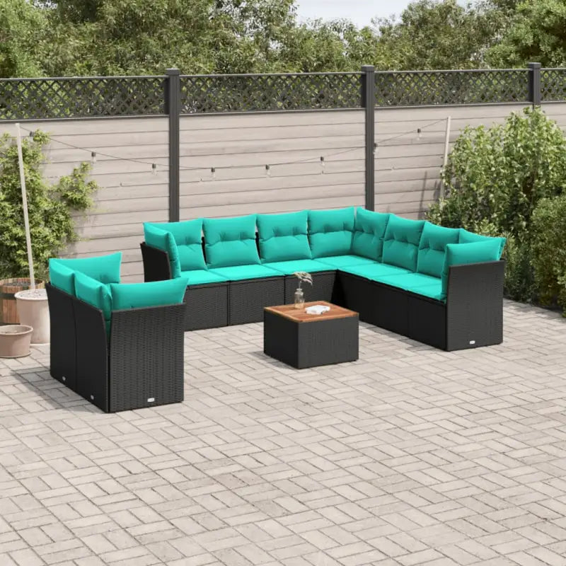 Lounge tuinaanbieding met poly rattan en gepoedercoat staal afmetingen - Zwart en blauw - Tuinsets