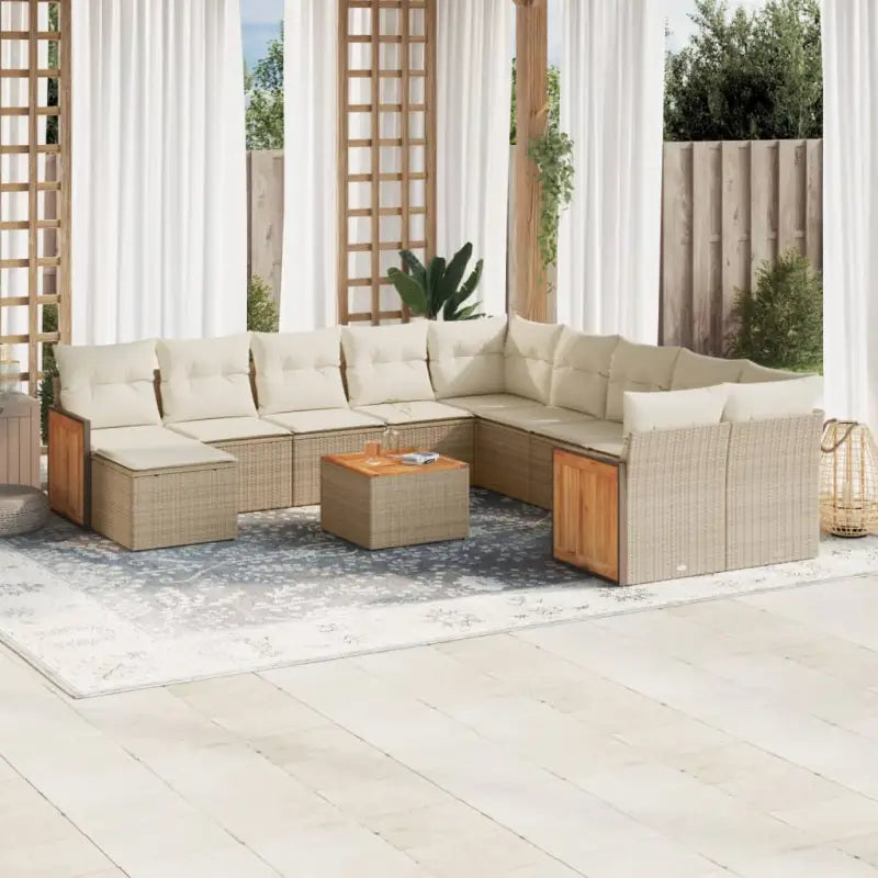 Lounge Tuinset in beige materiaal met gepoedercoat staal afmetingen - beige en crèmekleurig / Met tafel - Tuinsets