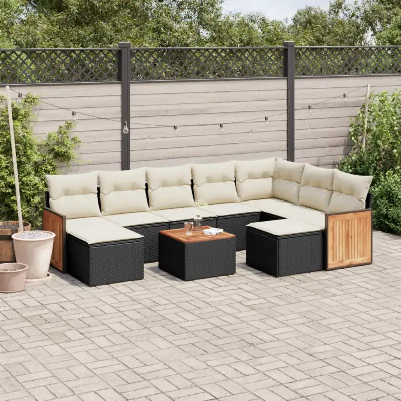 Lounge Tuinset in Beige met Gepoedercoat Staal en Afmetingen - Zwart en crème / Met tafel - Tuinsets
