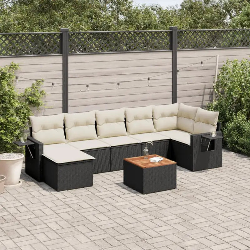 Lounge Tuinset in Beige met Waterdichte Tas en Gepoedercoat Staal - Zwart en crème / hoek + Tafel + 3x midden - Tuinsets