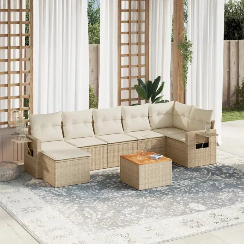 Lounge Tuinset in Beige met Waterdichte Tas en Gepoedercoat Staal - Beige / hoek + Tafel + 3x midden - Tuinsets
