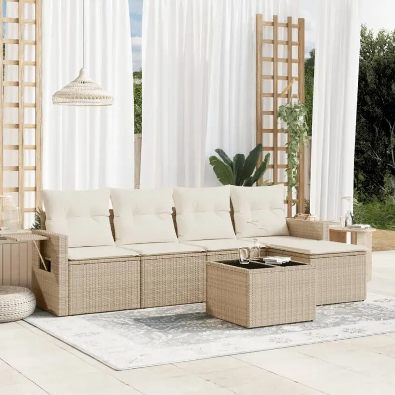 Lounge Tuinset in Beige van Gepoedercoat Staal met Afmetingen - beige en crèmekleurig / Met tafel - Tuinsets
