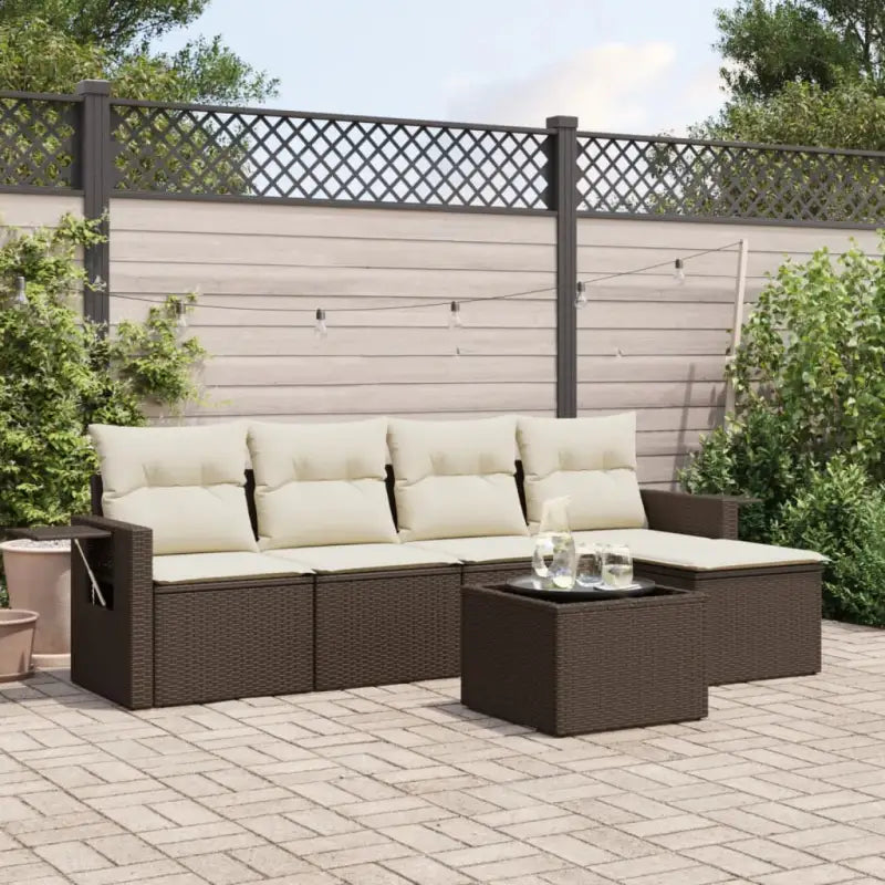 Lounge Tuinset in Beige van Gepoedercoat Staal met Afmetingen - Bruin en crème / Met tafel - Tuinsets